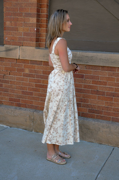 Floral Toile Front Hook Midi Dress