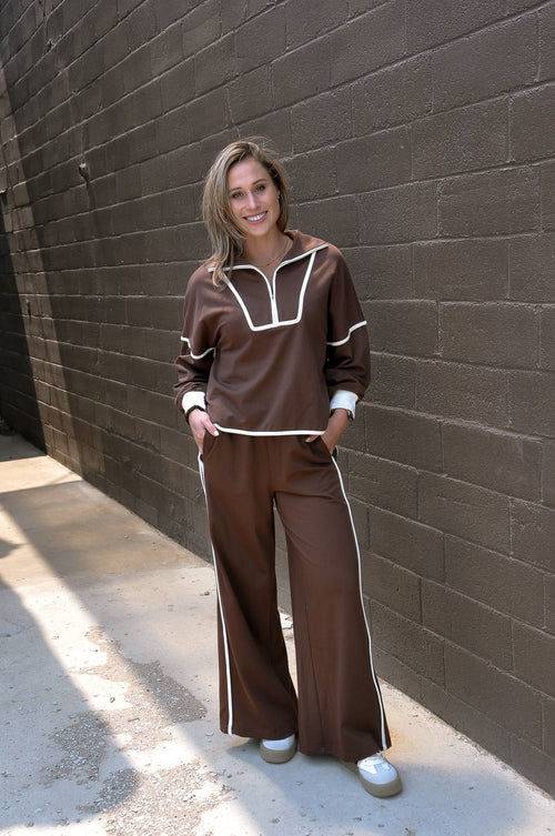 French Terry Pant Set W/Contrast Piping