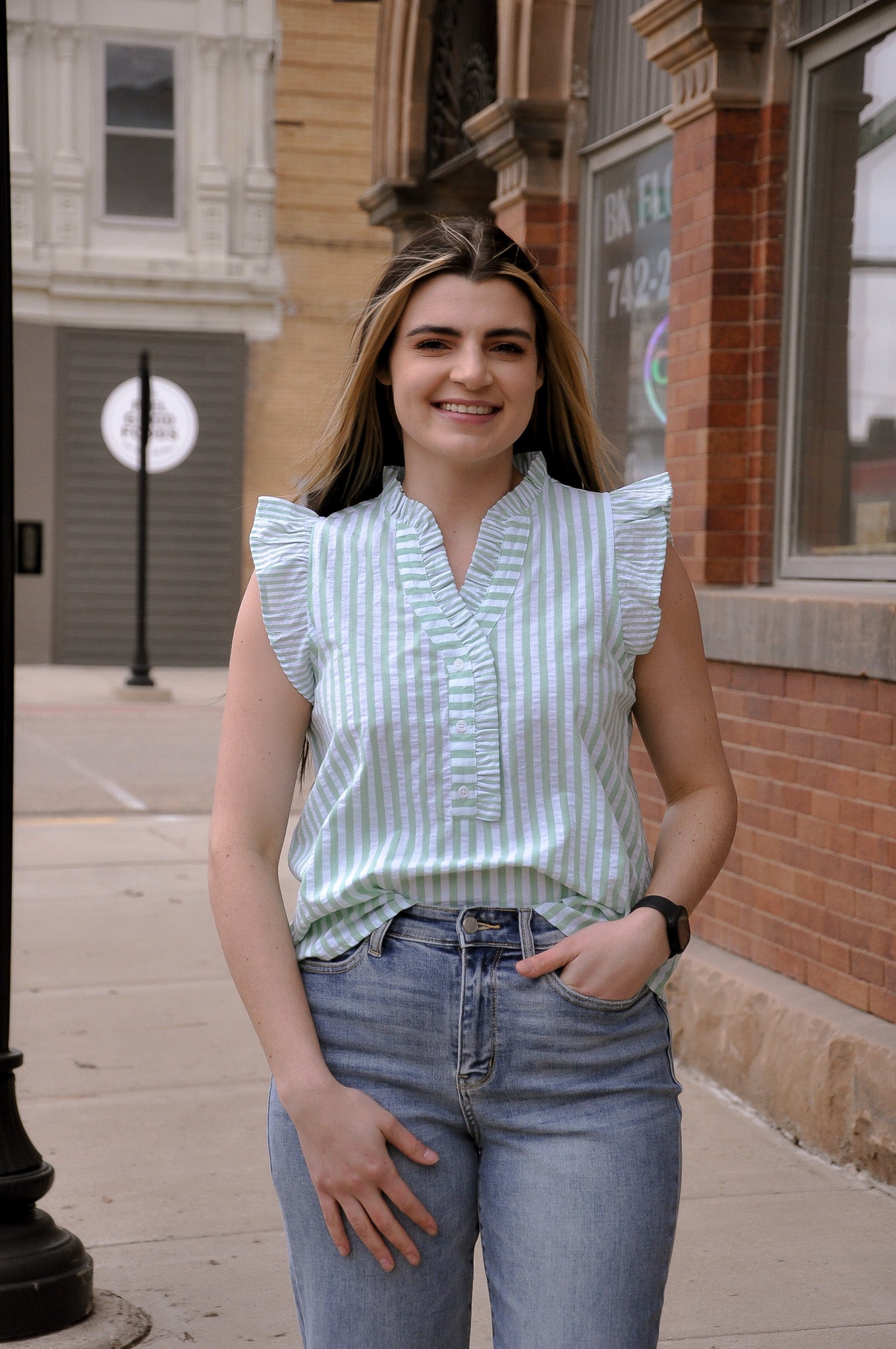 Frilly Seersucker Striped Top