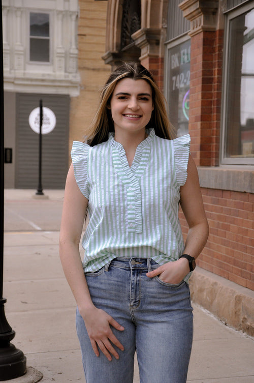 Frilly Seersucker Striped Top
