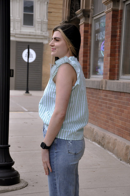 Frilly Seersucker Striped Top