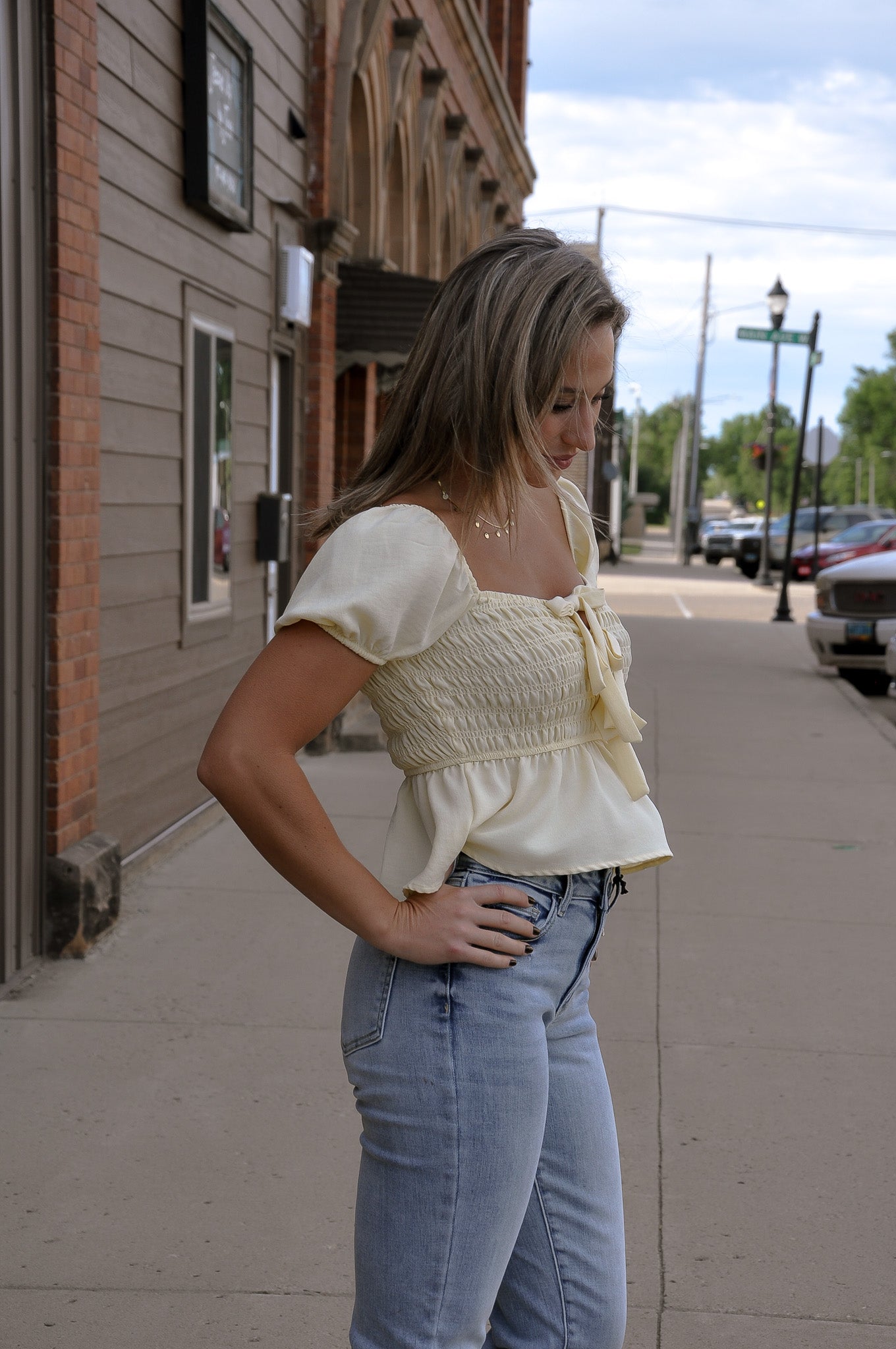 Front Tie Detail Smocked Top