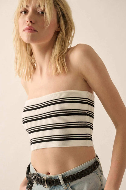 Shaper Fit Striped Rib-Knit Bandeau Tube Top