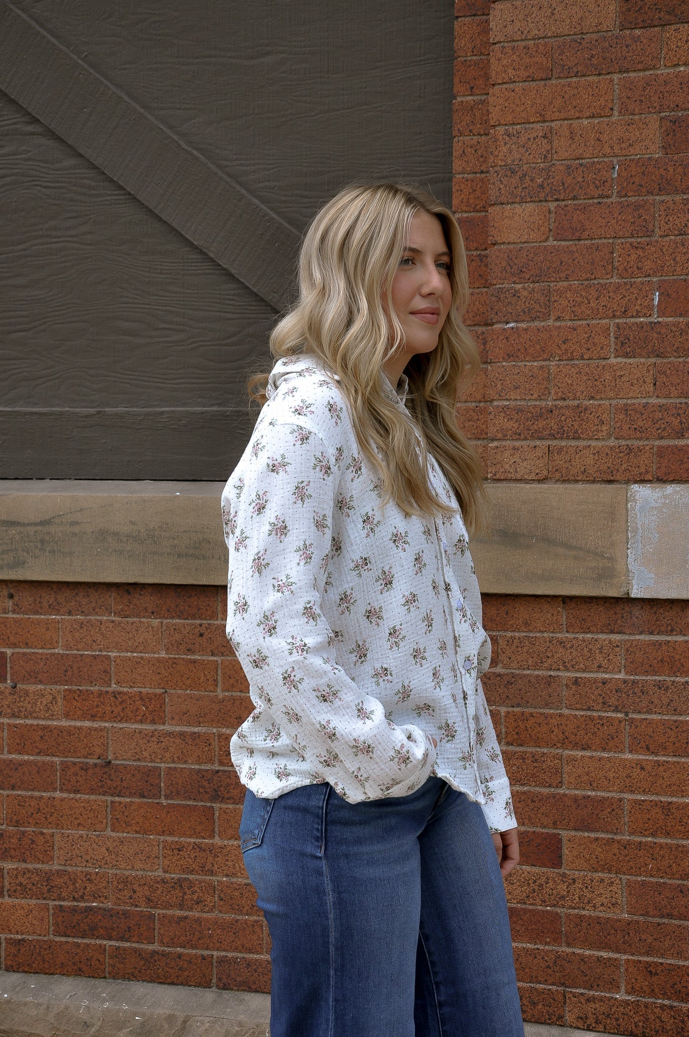 Gauze Button Down Floral Shirt