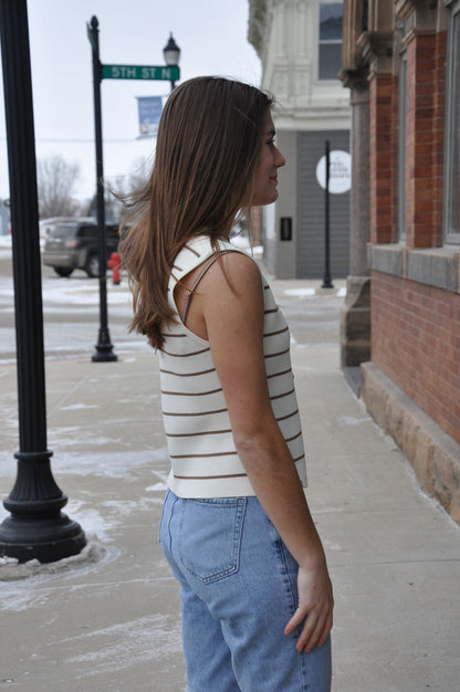 Gold Button Striped Sweater Vest