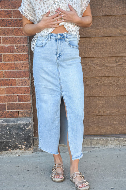 High Rise Long Denim Skirt