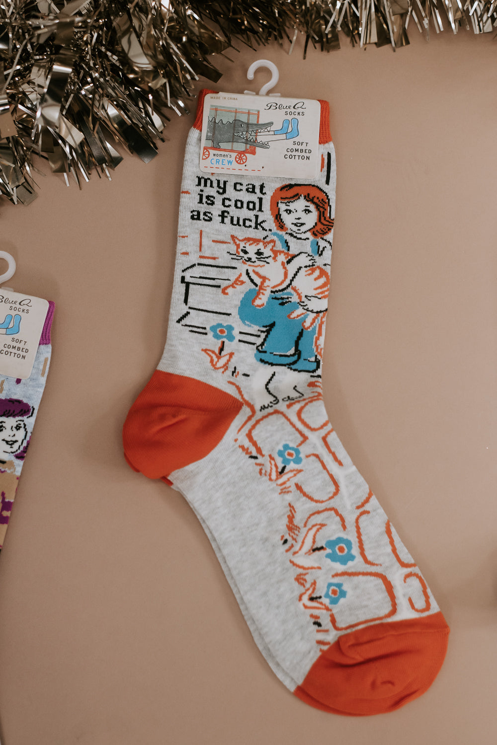 Women Blue Q Sock - Cat Is Cool AF