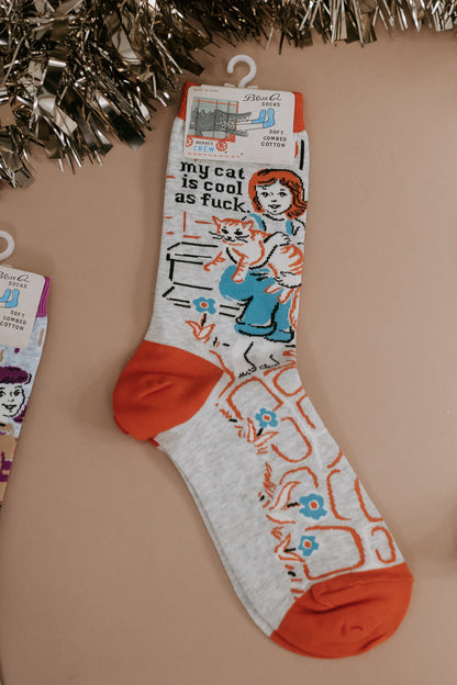 Women Blue Q Sock - Cat Is Cool AF