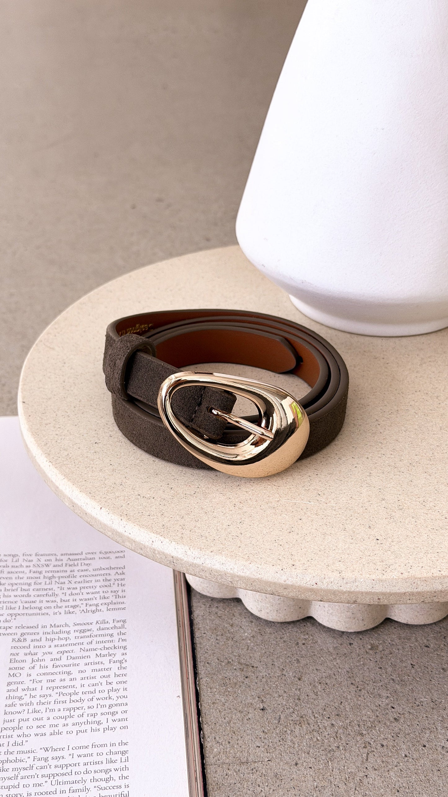 Celina Organic Buckle Belt - Olive Genuine Leather