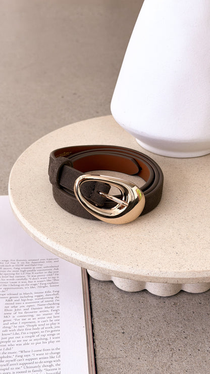 Celina Organic Buckle Belt - Olive Genuine Leather