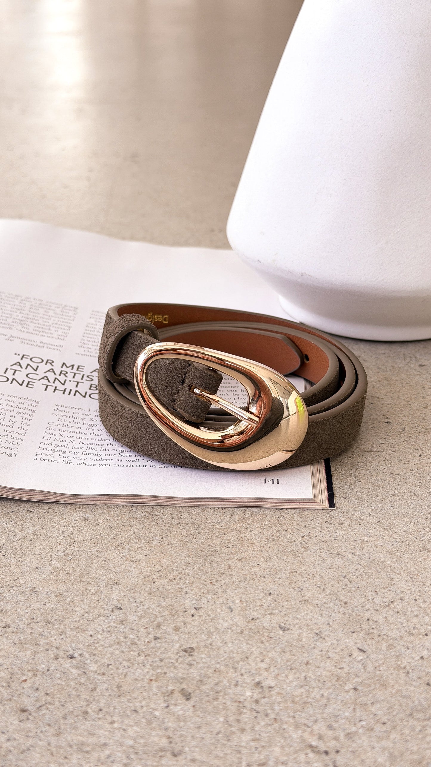 Celina Organic Buckle Belt - Olive Genuine Leather