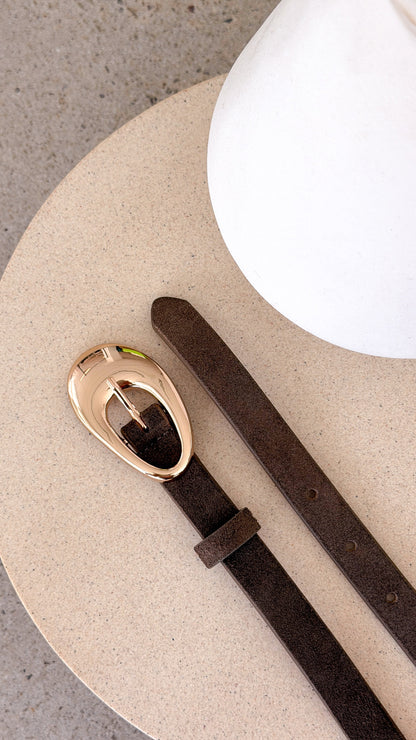 Celina Organic Buckle Belt - Olive Genuine Leather