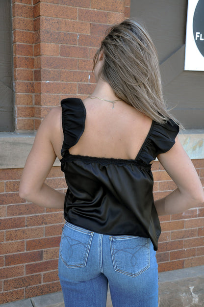 Lace Inset Satin Cropped Tank
