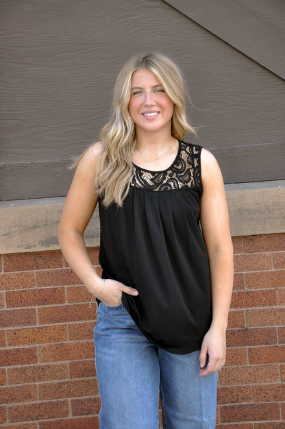Lace Pleated Sleeveless Summer Blouse