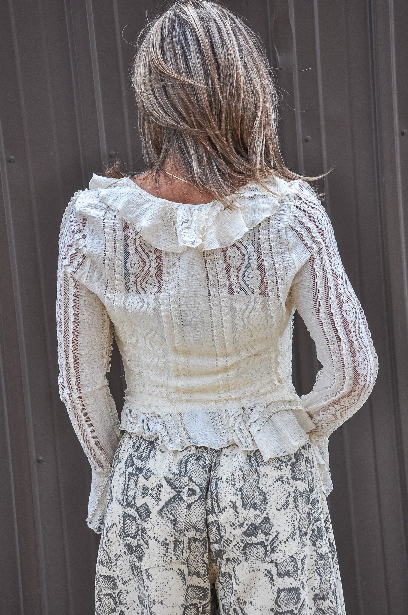 Lace Ruffled Front Tied Top