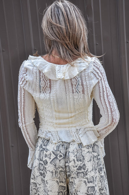 Lace Ruffled Front Tied Top