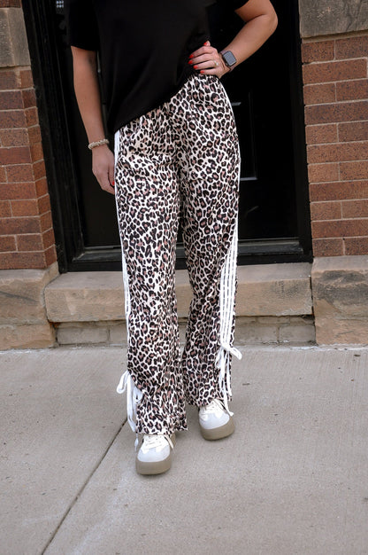 Leopard Print Stripe Casual Pants