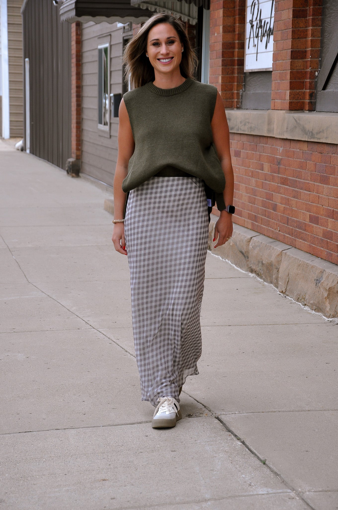 Micro Plaid Chiffon Bias Maxi Skirt