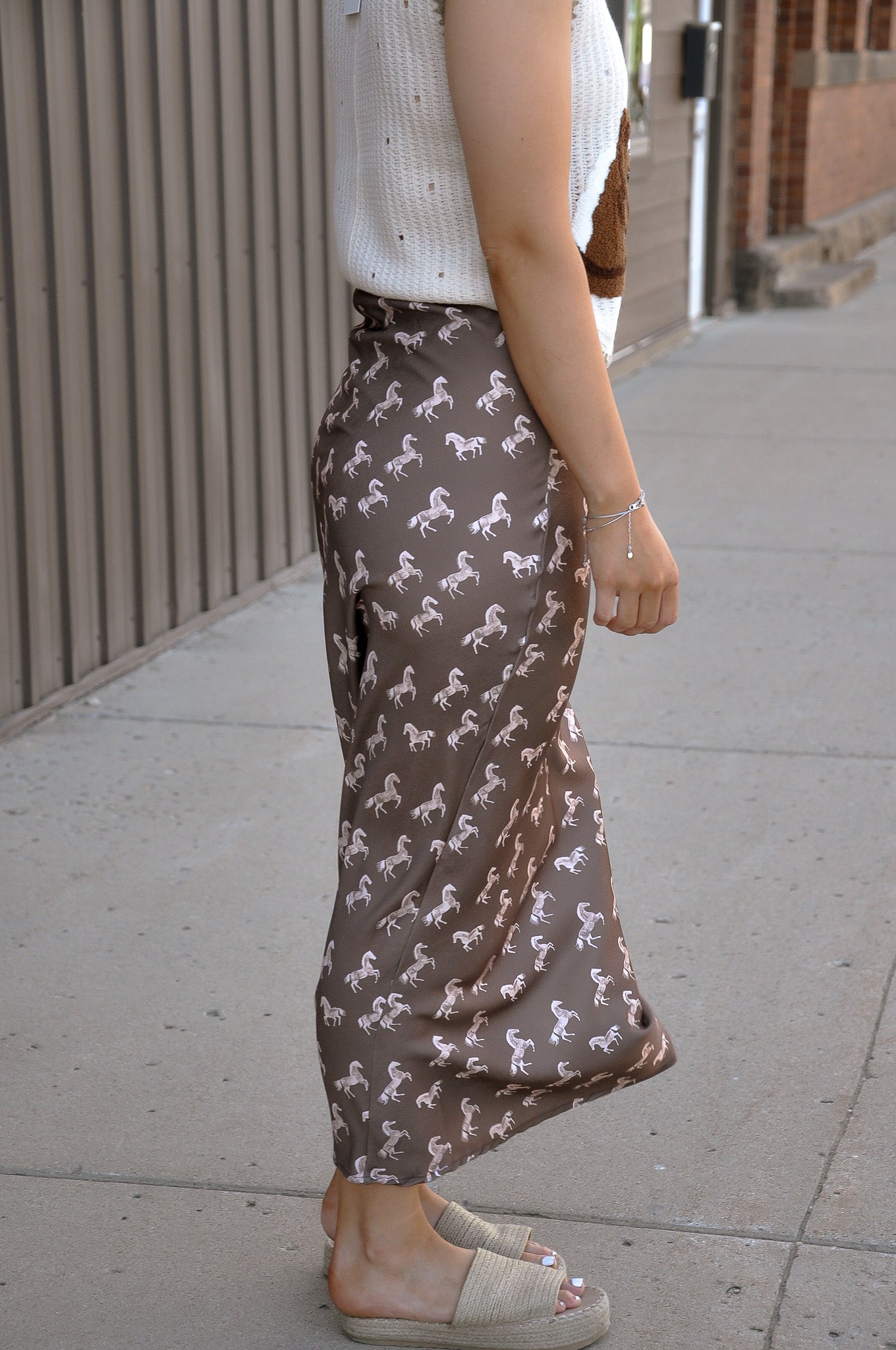 Mocha Printed Bias Midi Skirt