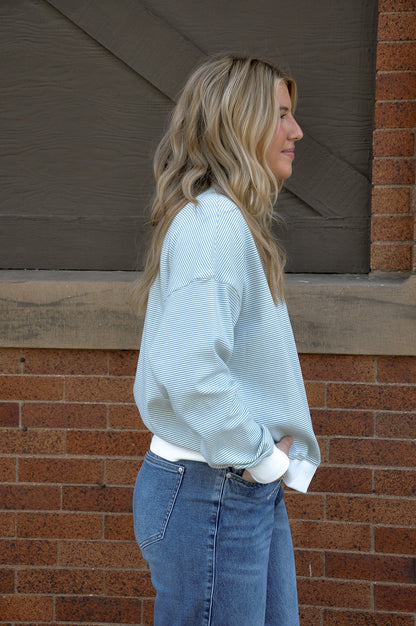 Mock Neck Stripe Sweatshirt Top