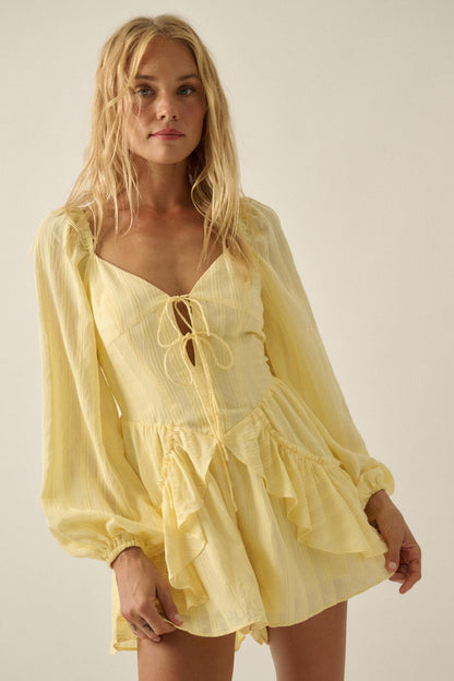 Life Is Sweet Striped Ruffle Tie-Front Romper