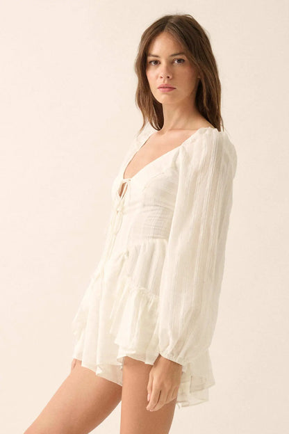 Life Is Sweet Striped Ruffle Tie-Front Romper