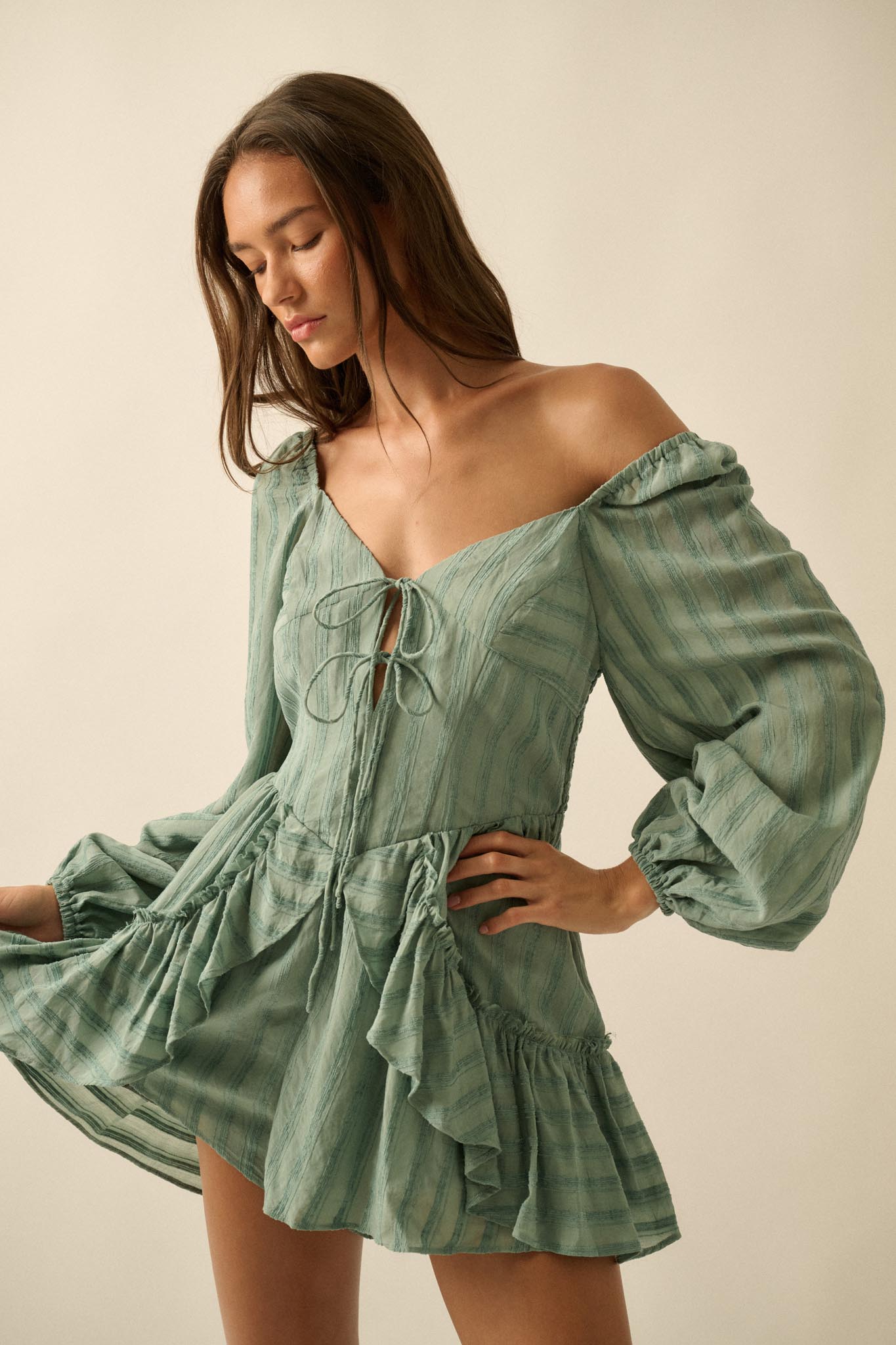 Life Is Sweet Striped Ruffle Tie-Front Romper