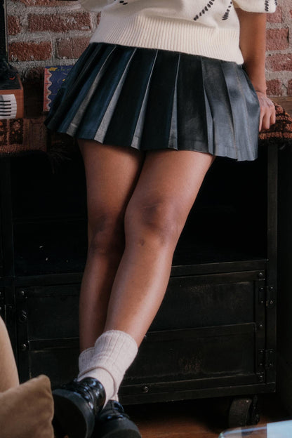 Brat Attack Pleated Vegan Leather Mini Skirt