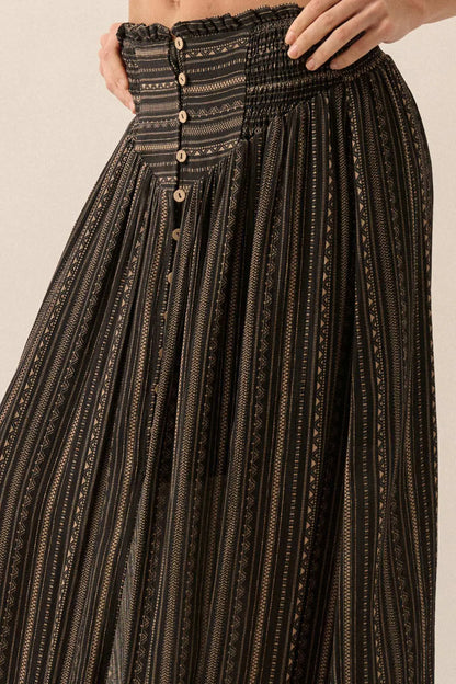 Vacation Voyage Geo-Print Button-Front Maxi Skirt