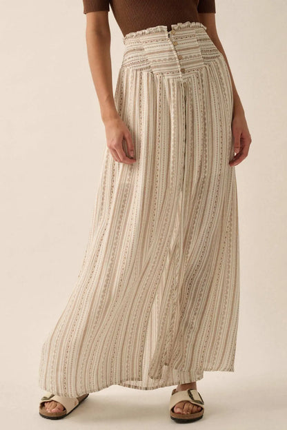 Vacation Voyage Geo-Print Button-Front Maxi Skirt