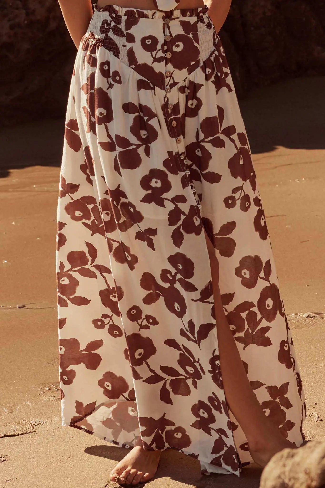 Pretty Poppies Floral Button-Front Maxi Skirt