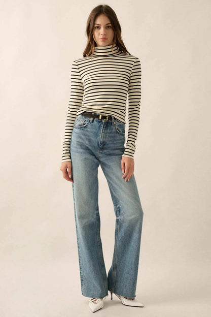Inside the Lines Striped Mock-Neck Top