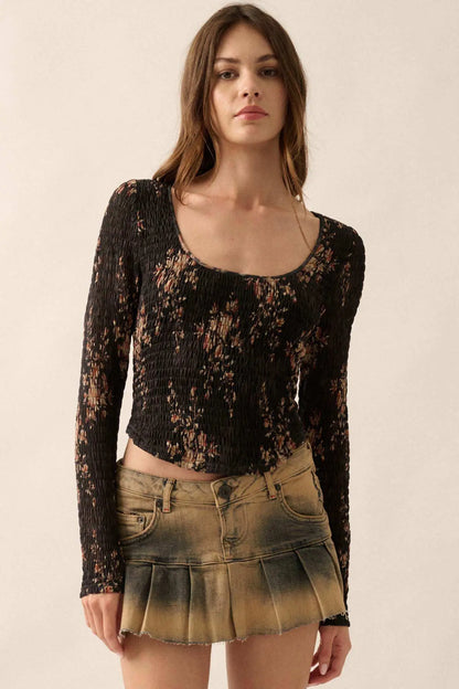 Wildflower Heart Smocked Floral-Print Corset Top