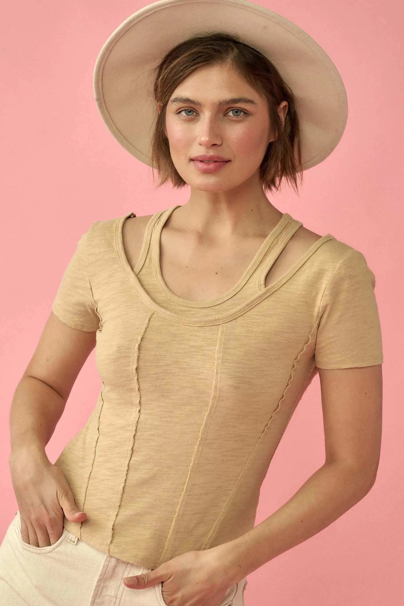 Easy Fit Exposed-Seam Cotton Slub Layered Tee