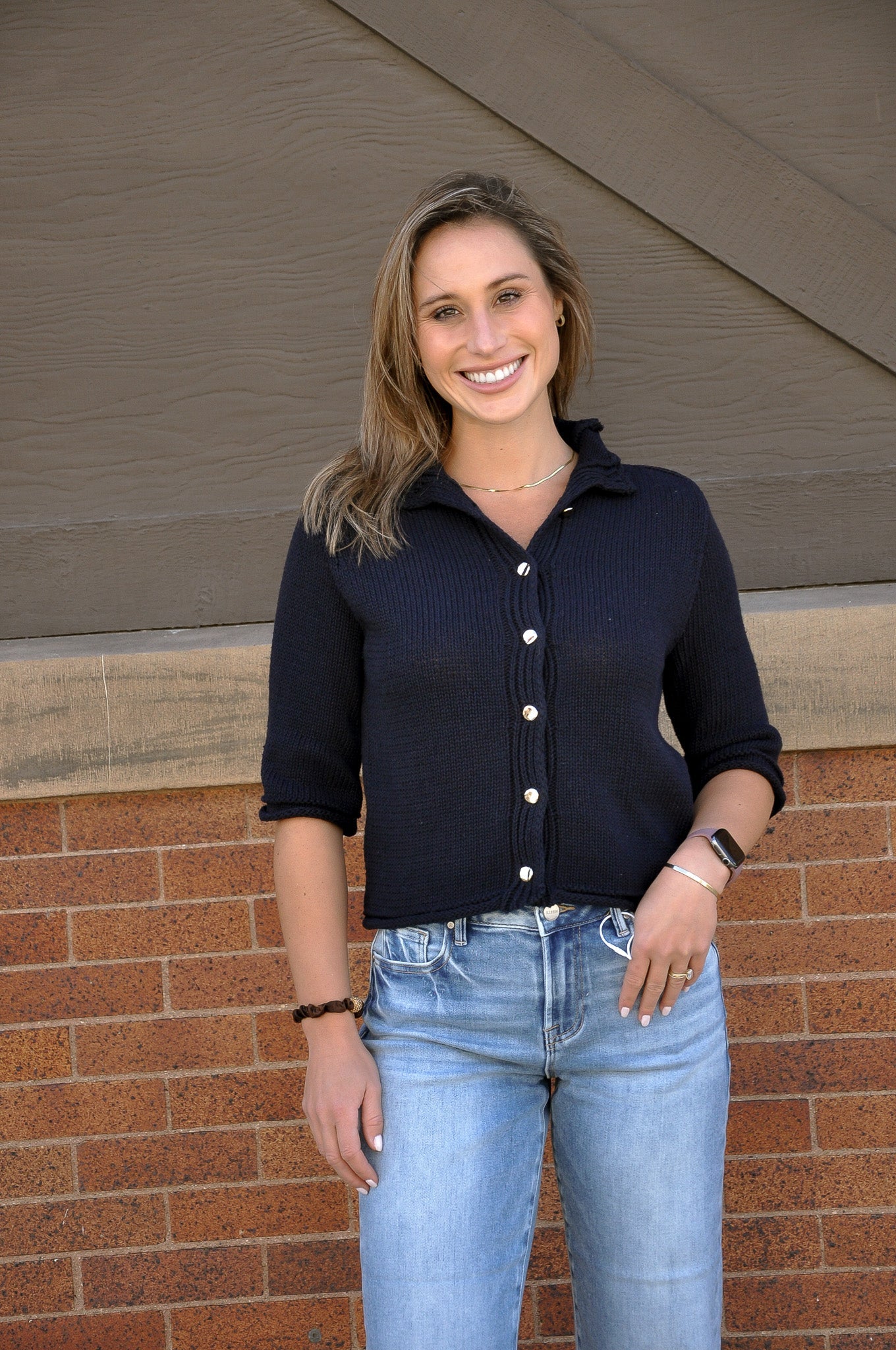 Navy Short Sleeve Cardigan