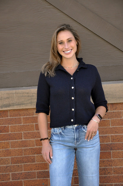Navy Short Sleeve Cardigan