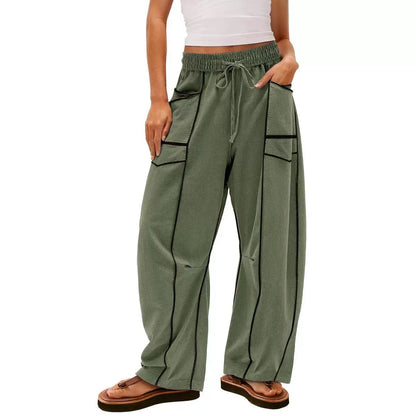 Luxe Contrast Stitching Wide Leg Pants