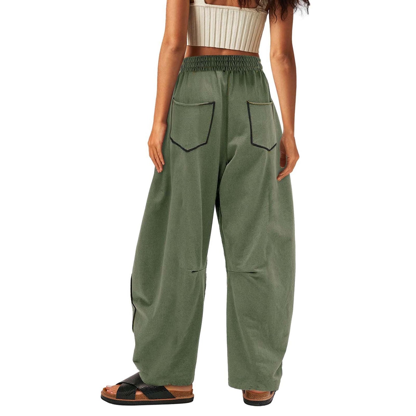 Luxe Contrast Stitching Wide Leg Pants