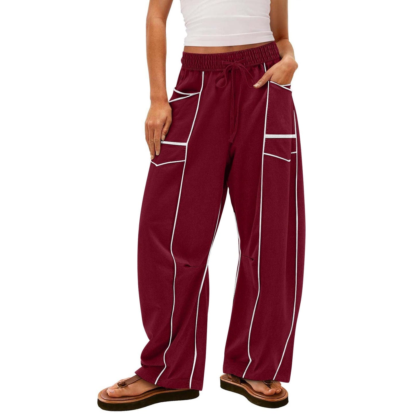 Luxe Contrast Stitching Wide Leg Pants