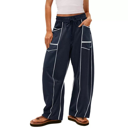 Luxe Contrast Stitching Wide Leg Pants