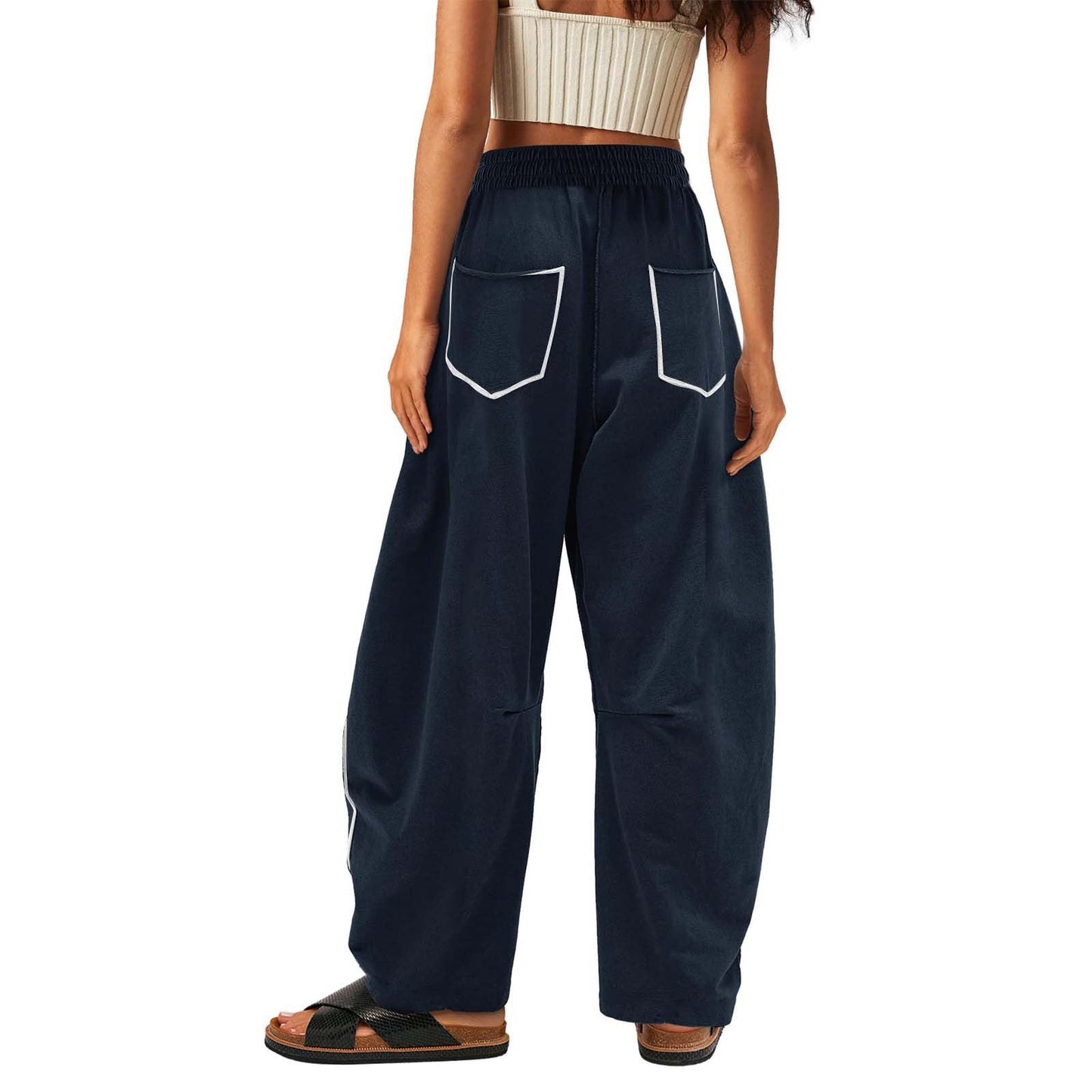 Luxe Contrast Stitching Wide Leg Pants