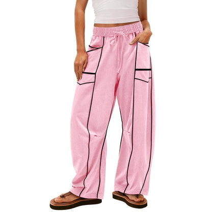 Luxe Contrast Stitching Wide Leg Pants