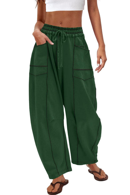 Wide Leg Contrast Barrel Pants