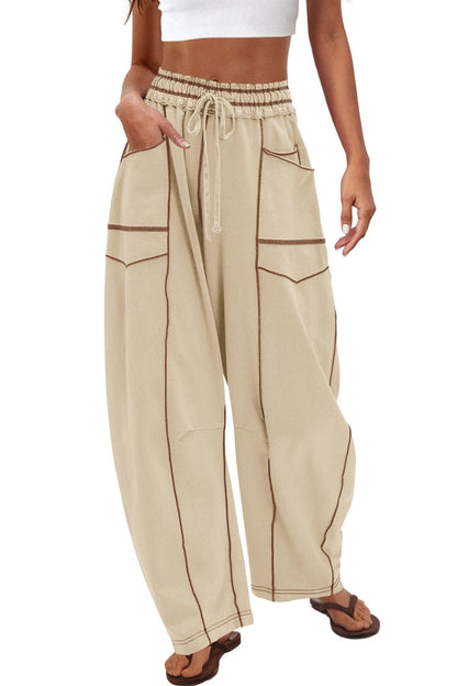 Wide Leg Contrast Barrel Pants