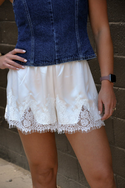 Satin Lace Trim Shorts
