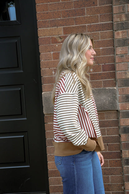 Open Seam Detail Striped Thermal Top