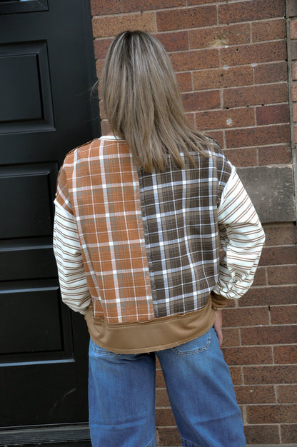 Plaid/Stripe Top w/Open Seam Detail