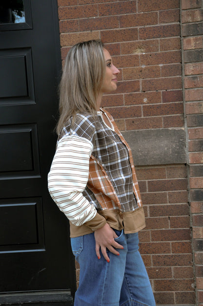 Plaid/Stripe Top w/Open Seam Detail