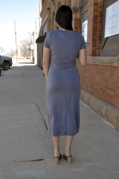 Pleated Detail SS Midi Dress