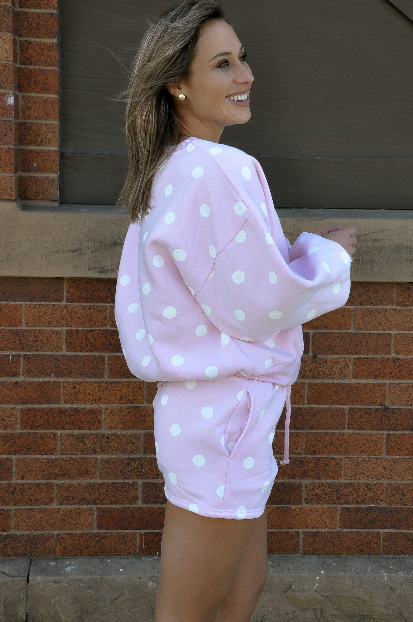 Polka Dot Fleece Shorts and Sweatshirt Set
